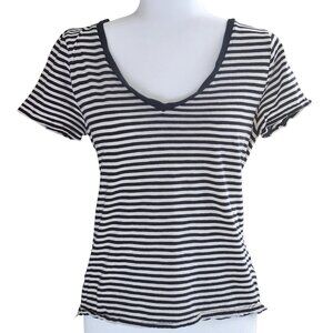 J.Crew Women's Black/White Striped V-neck T-shirt, Medium